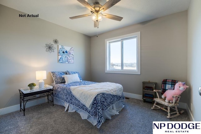 bedroom featuring carpet flooring and ceiling fan