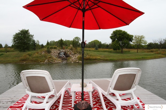 dock area with a water view