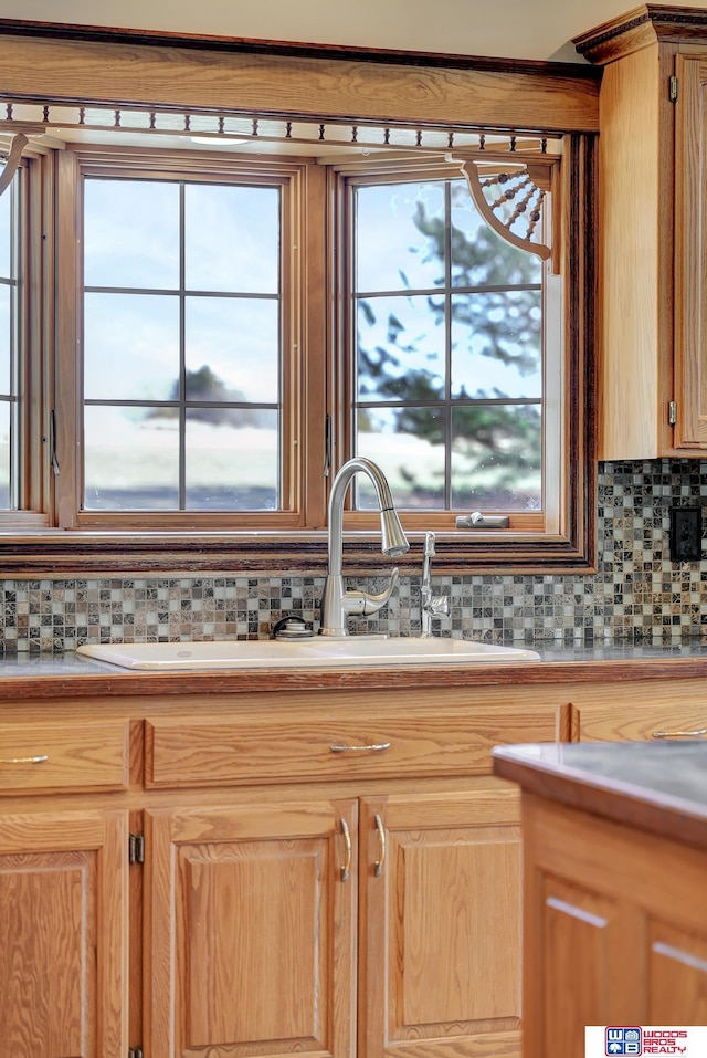 kitchen featuring backsplash, a healthy amount of sunlight, and sink