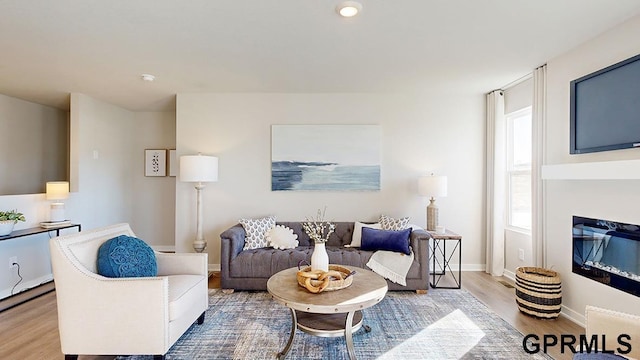 living room with light hardwood / wood-style flooring