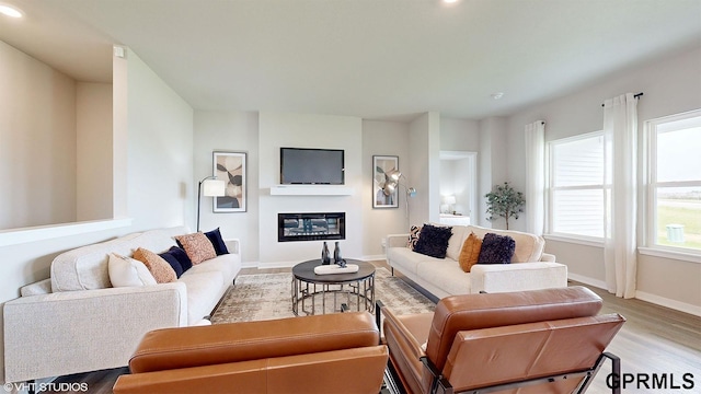 living room with light wood-type flooring