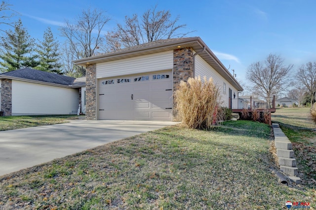 view of home's exterior featuring a lawn and a deck