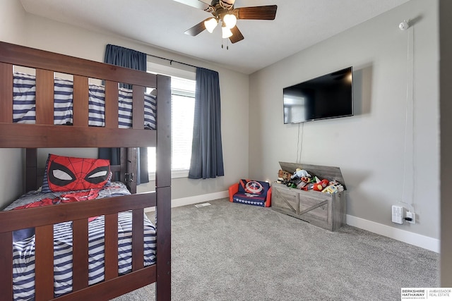 bedroom featuring carpet flooring and ceiling fan