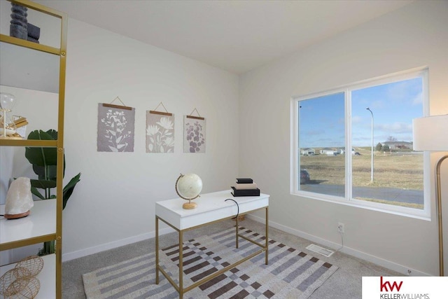 home office with carpet flooring