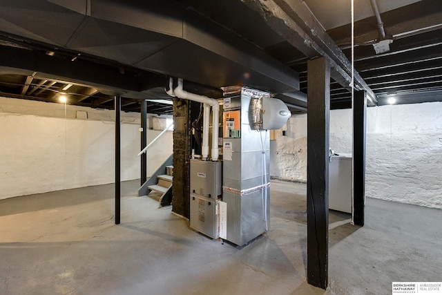 basement with heating unit