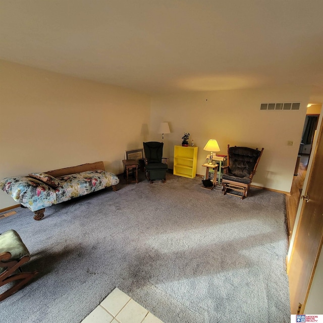 sitting room with carpet flooring