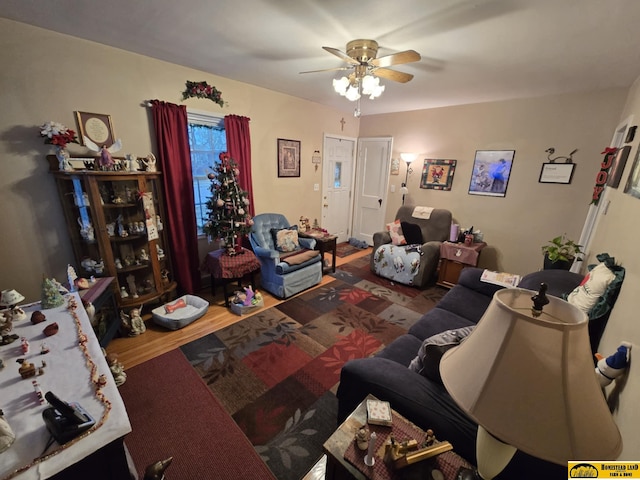 living room with ceiling fan