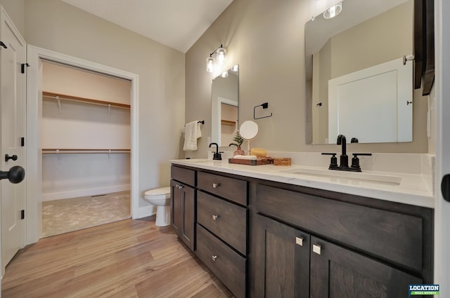 bathroom featuring hardwood / wood-style floors, vanity, and toilet