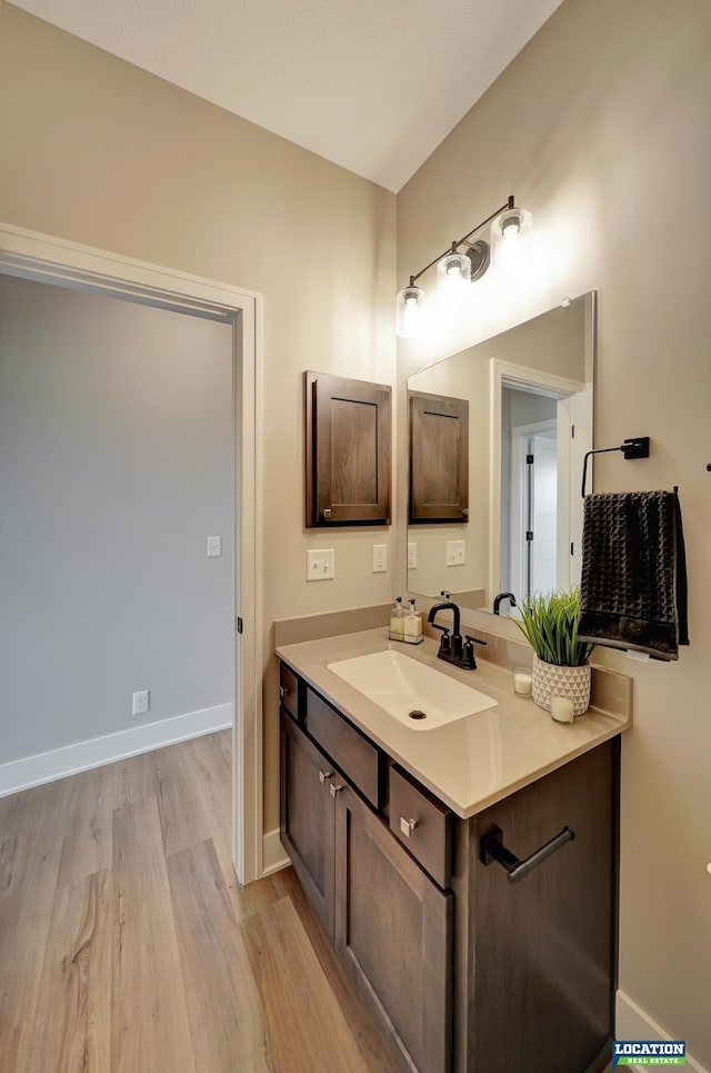 bathroom featuring wood-type flooring and vanity