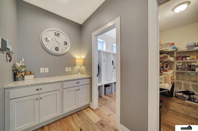 bathroom with vanity and hardwood / wood-style flooring