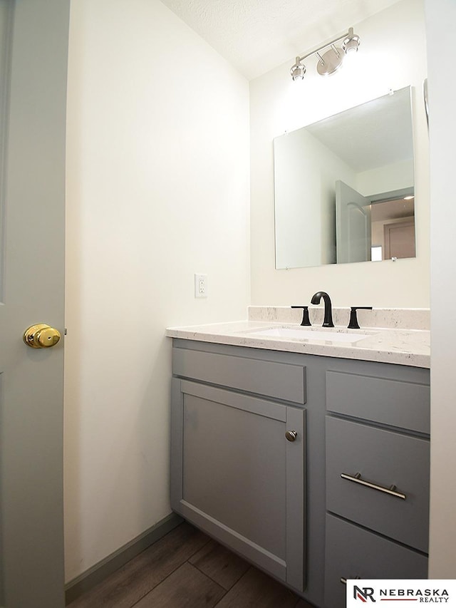 bathroom featuring hardwood / wood-style floors and vanity