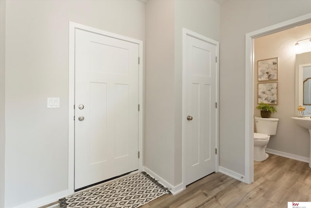 foyer entrance with light hardwood / wood-style flooring