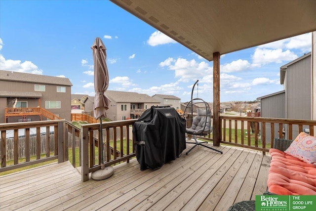 wooden deck featuring grilling area