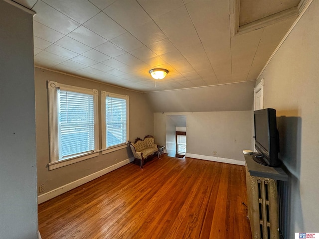 interior space featuring hardwood / wood-style flooring and lofted ceiling