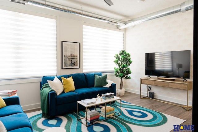 living room with hardwood / wood-style flooring