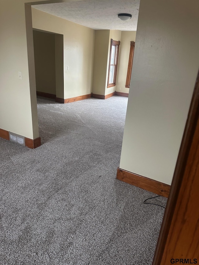 unfurnished room with carpet floors and a textured ceiling