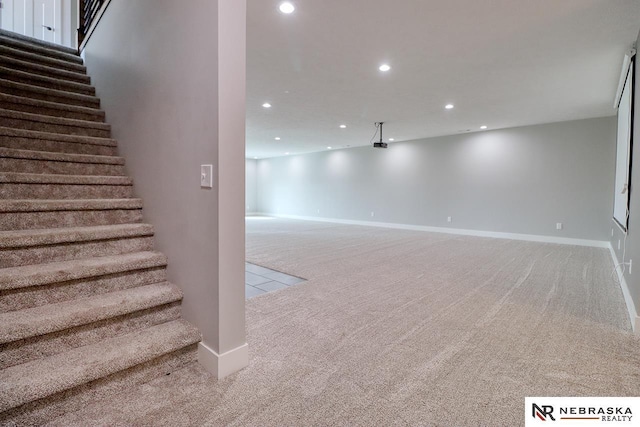 basement with light carpet