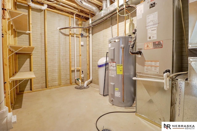 utility room featuring electric water heater and heating unit