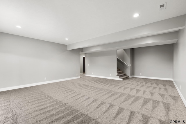 basement with light carpet