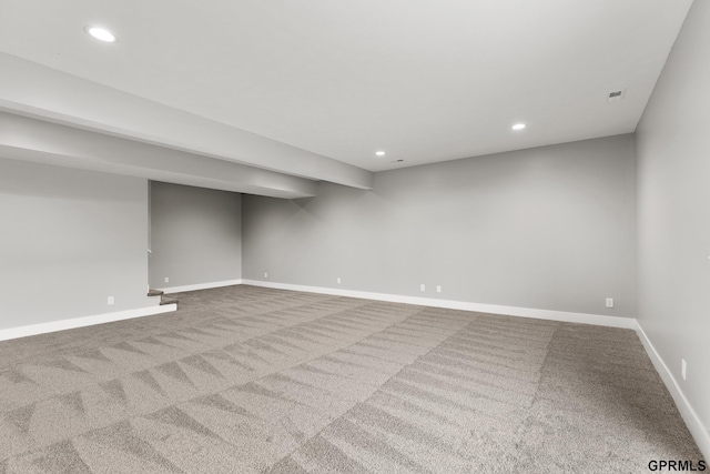 basement with light carpet