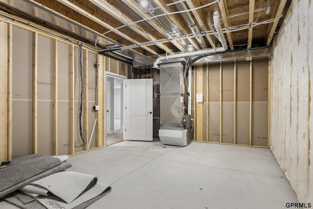 basement with heating unit