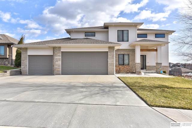 prairie-style house featuring a front yard