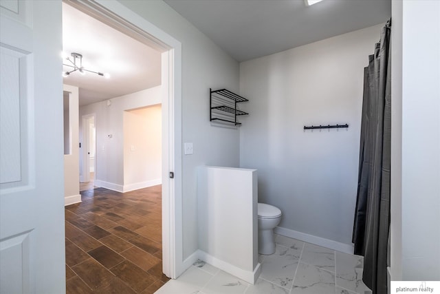 bathroom with hardwood / wood-style flooring and toilet