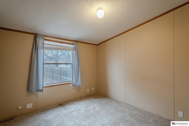 carpeted empty room with a textured ceiling