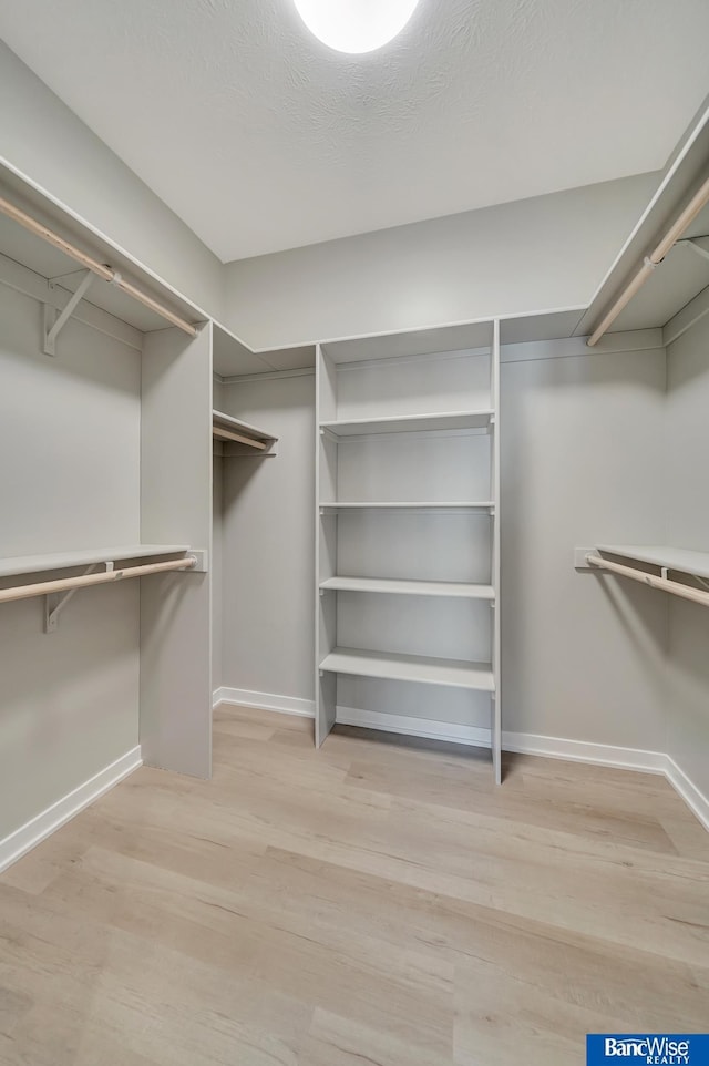 spacious closet with light hardwood / wood-style flooring