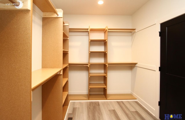 walk in closet with light wood-type flooring