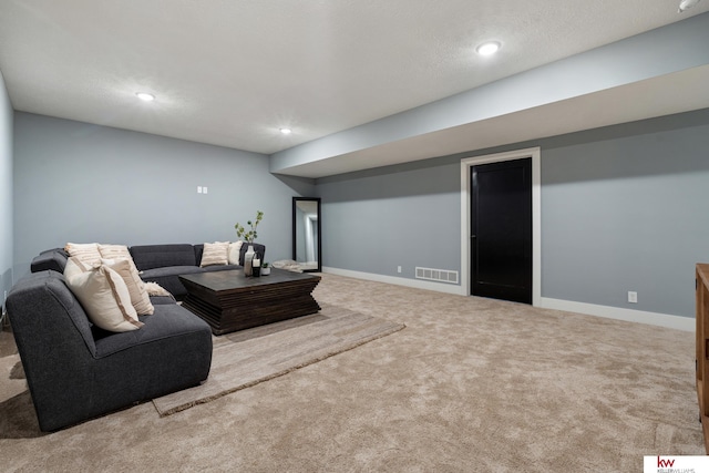 living room with light colored carpet