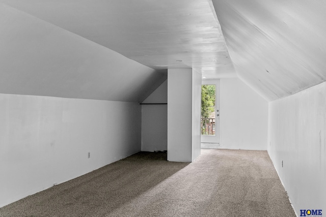 additional living space featuring carpet and vaulted ceiling