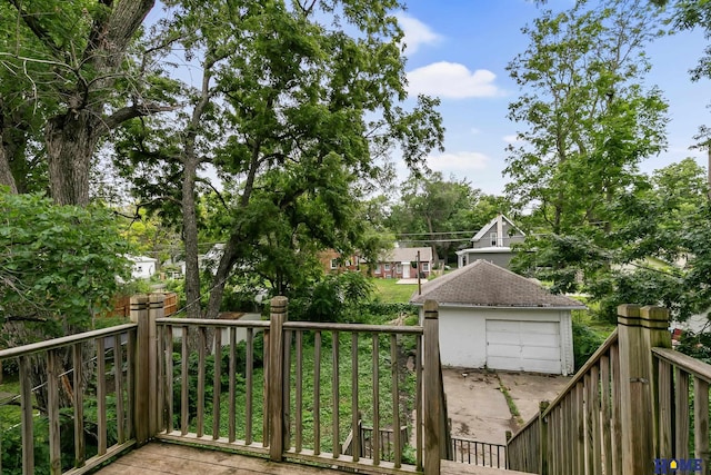 deck with an outbuilding