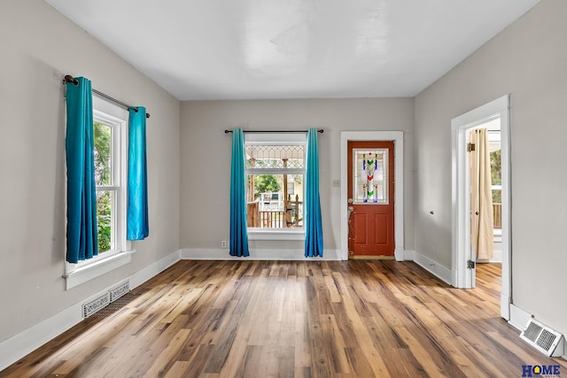 entrance foyer with light hardwood / wood-style floors and a wealth of natural light