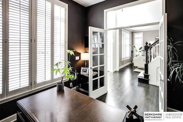 interior space featuring dark wood-type flooring and french doors