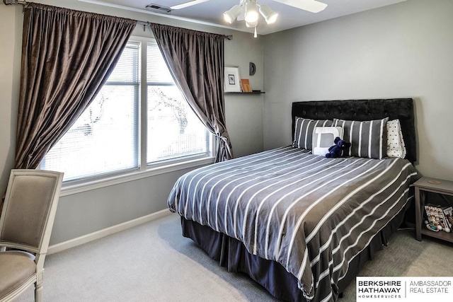 bedroom with carpet and ceiling fan