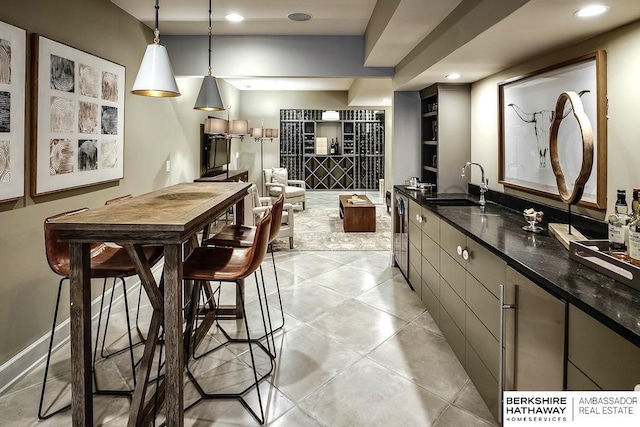 kitchen with sink and pendant lighting