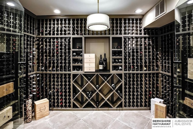 wine area with tile patterned floors