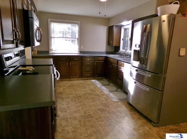 kitchen with sink, dark brown cabinetry, and stainless steel appliances