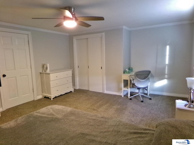 interior space featuring ceiling fan and crown molding