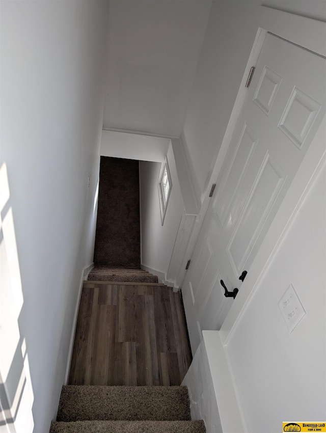 stairs featuring hardwood / wood-style flooring