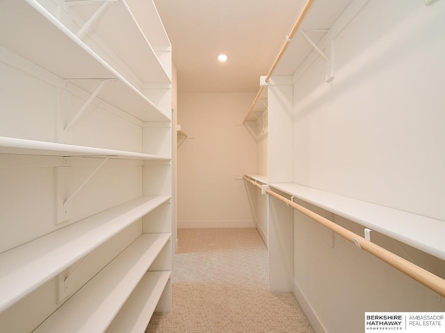 spacious closet with light colored carpet