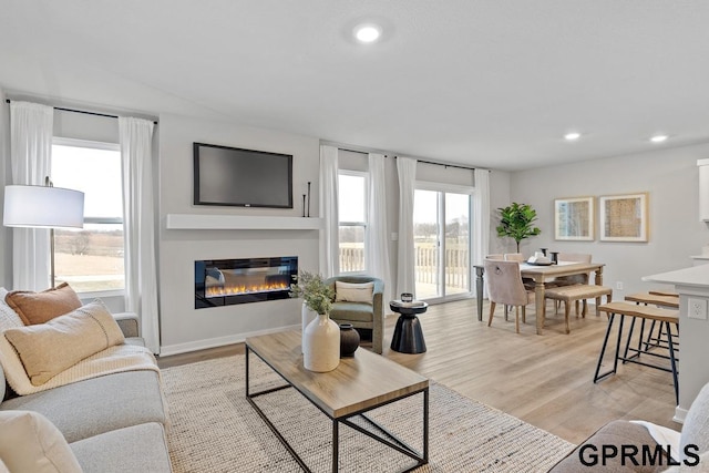 living room with light hardwood / wood-style flooring