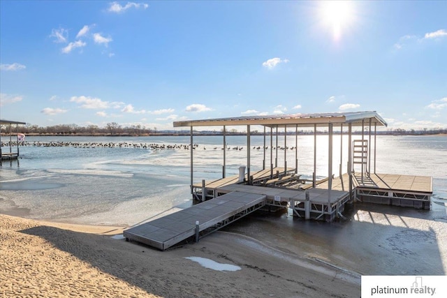 dock area featuring a water view