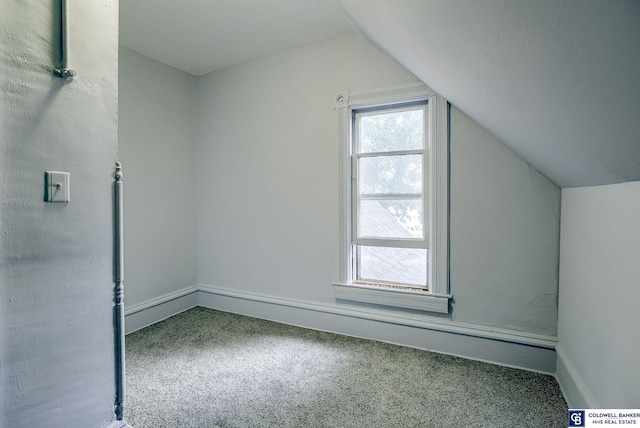 additional living space with carpet flooring and vaulted ceiling