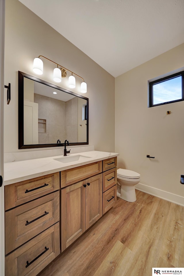 bathroom featuring vanity, toilet, and wood-type flooring