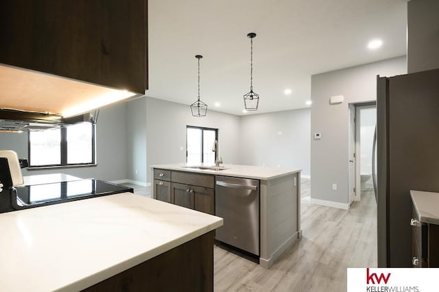 1450 Montana St, Superior, NE 68978 - kitchen featuring stainless steel appliances, a sink, recessed lighting, light wood-type flooring, and baseboards