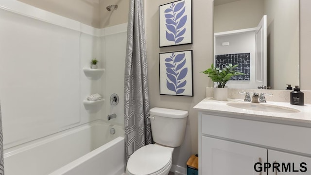 full bathroom featuring vanity, toilet, and shower / bath combo with shower curtain