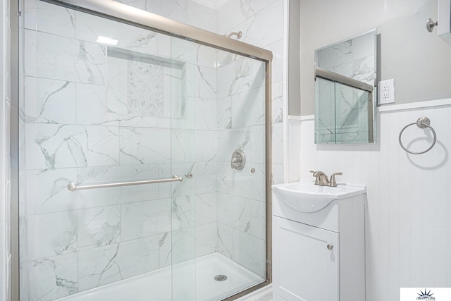 bathroom with vanity and walk in shower