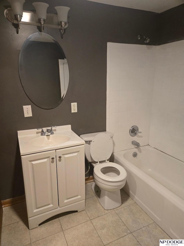 full bathroom featuring tile patterned floors, shower / tub combination, vanity, and toilet